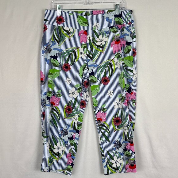 Zac & Rachel Pants - Zac & Rachel Capri Pants Women's 14 Floral Striped Tummy Control Stretch